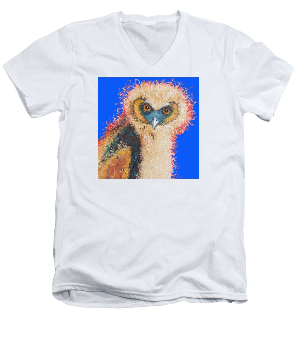Owl Men's V-Neck T-Shirt featuring the painting Barn Owl painting by Jan Matson