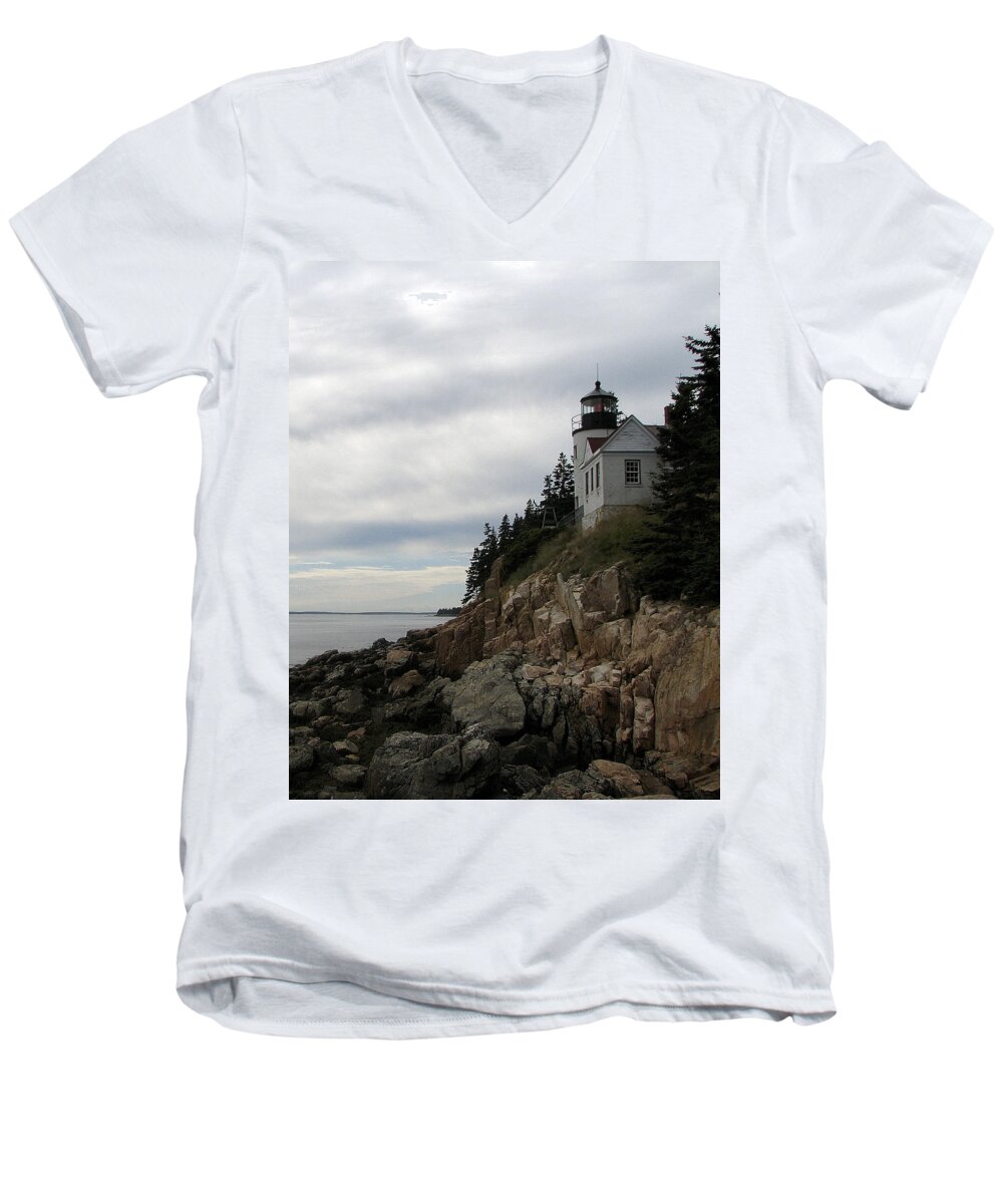 Lighthouse Men's V-Neck T-Shirt featuring the photograph Bass Harbor Lighthouse 2 by George Jones