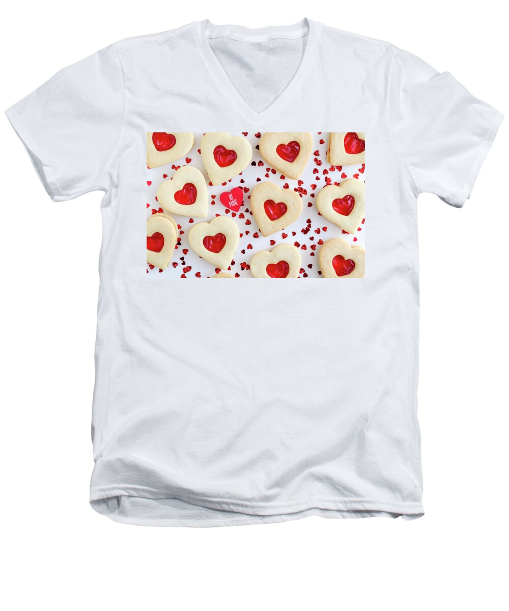 Valentines Day Men's V-Neck T-Shirt featuring the photograph Be Mine Heart Cookies by Teri Virbickis