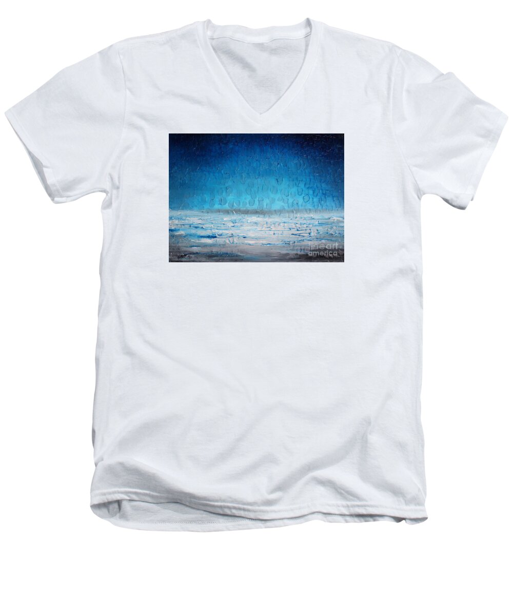 Blue Men's V-Neck T-Shirt featuring the painting Beach Blue by Preethi Mathialagan
