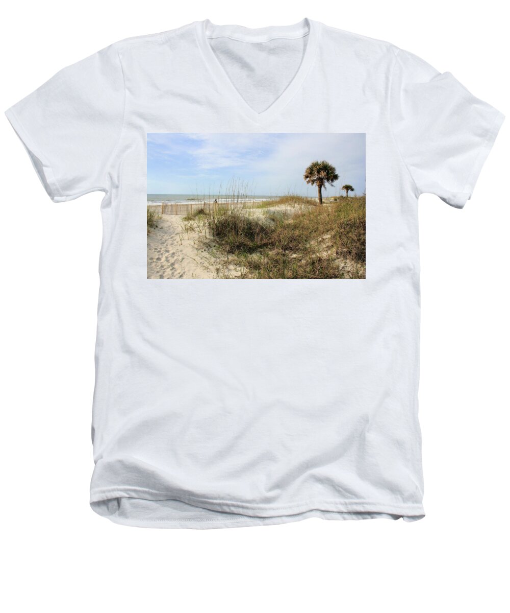 Beach Men's V-Neck T-Shirt featuring the photograph Beach Path by Angela Rath