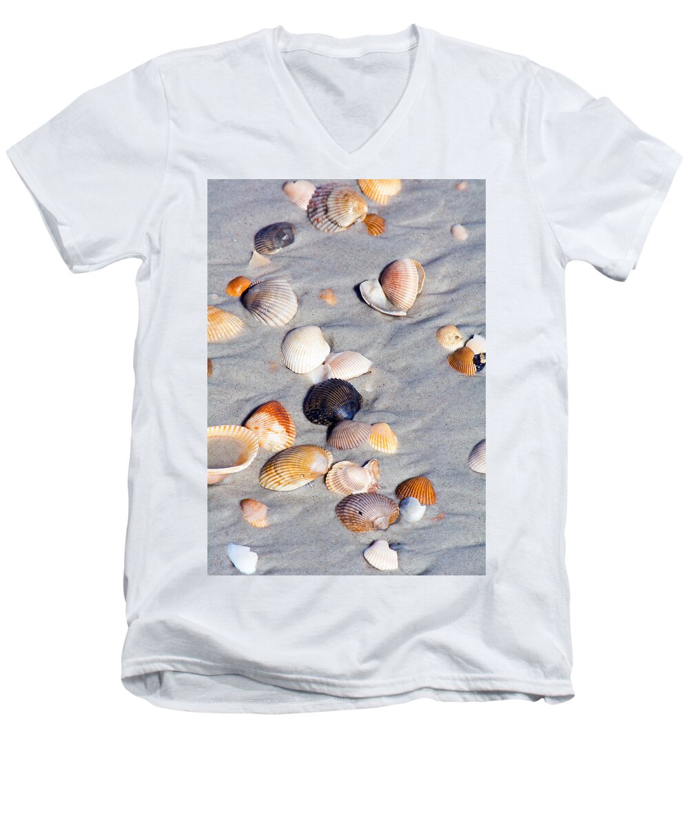 Beach Men's V-Neck T-Shirt featuring the photograph Beach Shells by Kenneth Albin