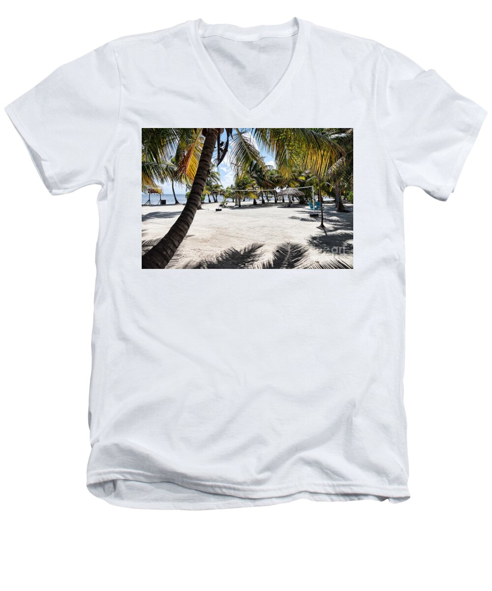 Ambergris Caye Men's V-Neck T-Shirt featuring the photograph Beach Volleyball Court by Lawrence Burry