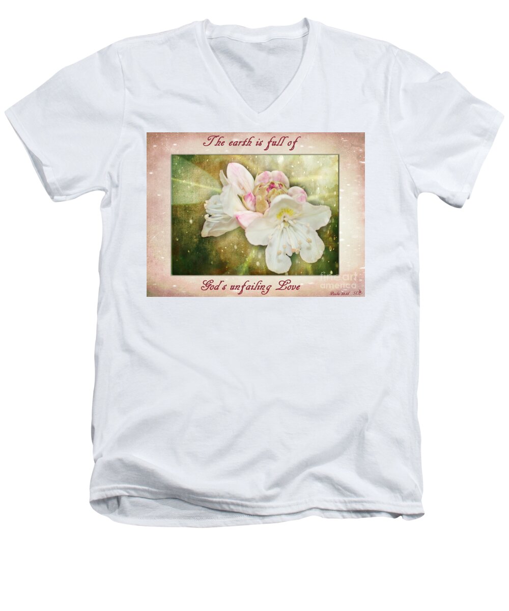 Bible Verse Men's V-Neck T-Shirt featuring the photograph Beauty of a Rhododendron by Sandra Clark