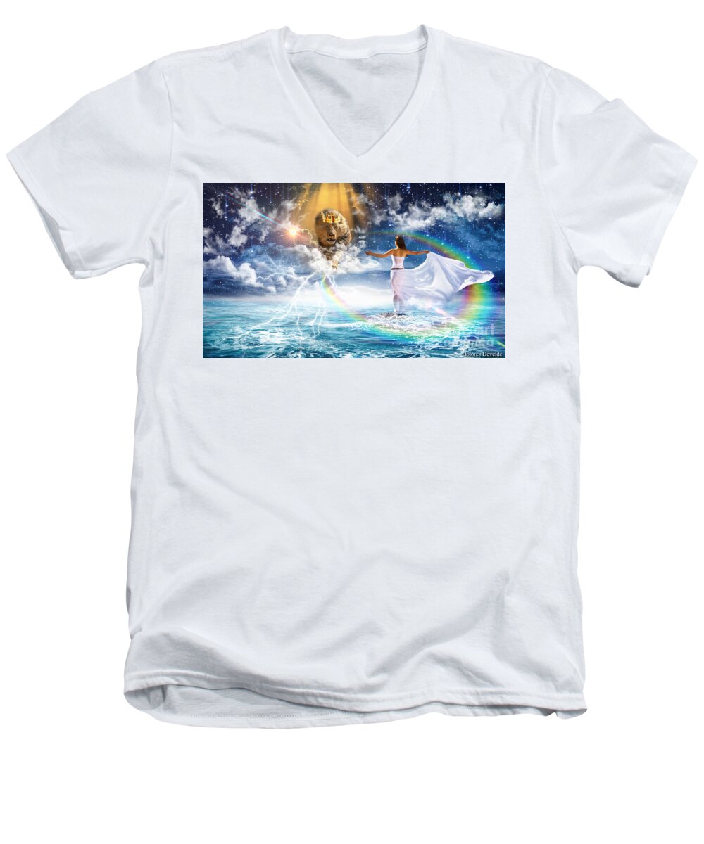 Jesus Men's V-Neck T-Shirt featuring the digital art Behold, He is coming by Dolores Develde