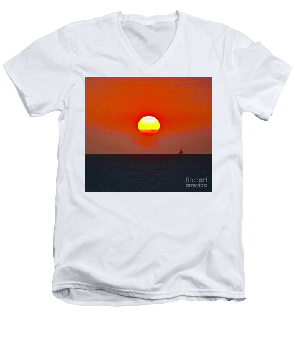 Sunset Men's V-Neck T-Shirt featuring the photograph Big Sun by Craig Wood