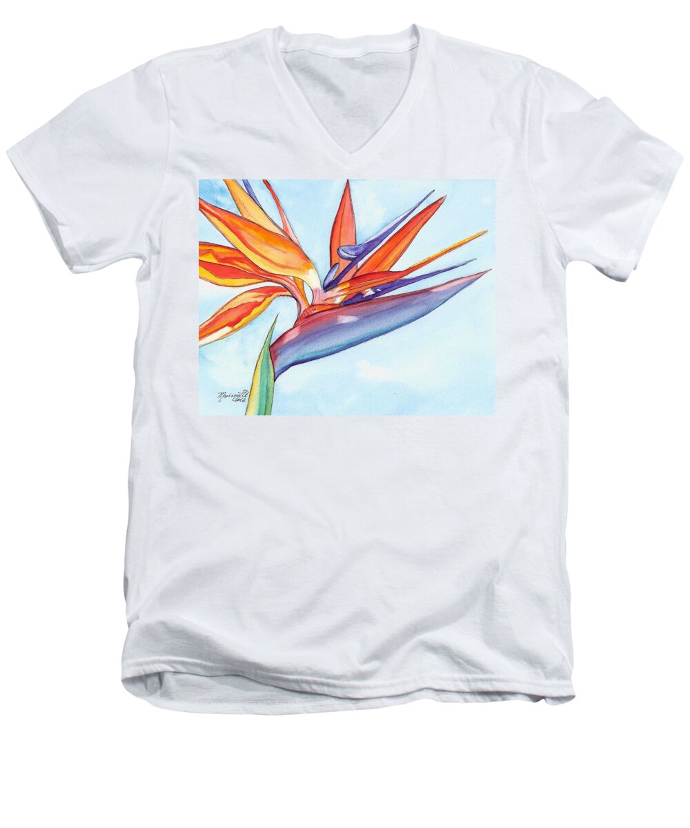 Bird Of Paradise Men's V-Neck T-Shirt featuring the painting Bird of Paradise III by Marionette Taboniar