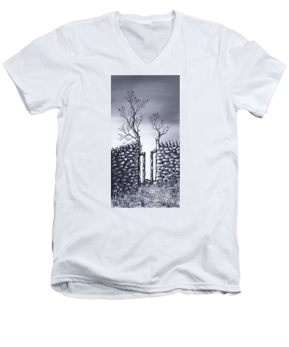 Birds Men's V-Neck T-Shirt featuring the painting Bird Tree by Kenneth Clarke