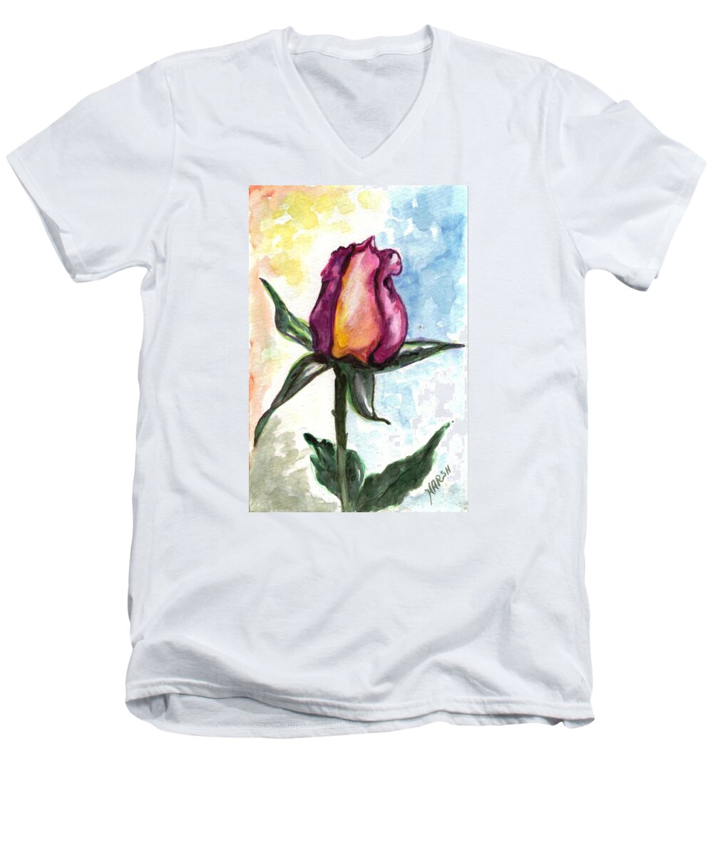 Flowers Men's V-Neck T-Shirt featuring the painting Birth of a life by Harsh Malik