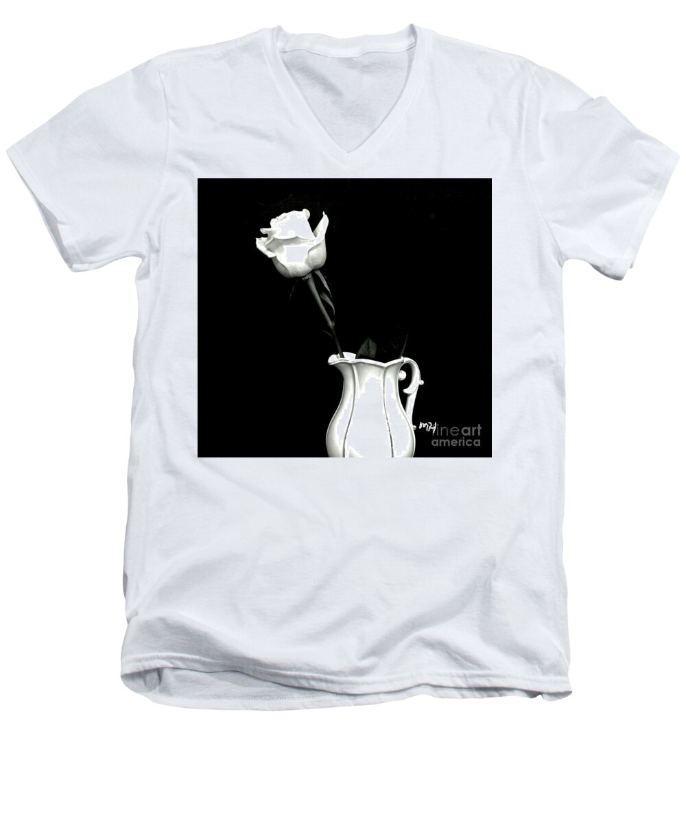 Photo Men's V-Neck T-Shirt featuring the photograph Black and White Rose Three by Marsha Heiken