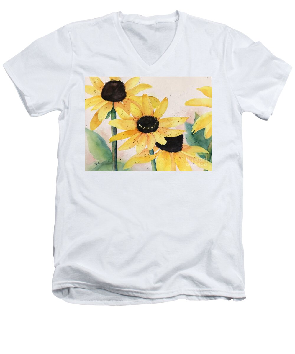 Floral Men's V-Neck T-Shirt featuring the painting Brown-Eyed Girls by Beth Fontenot