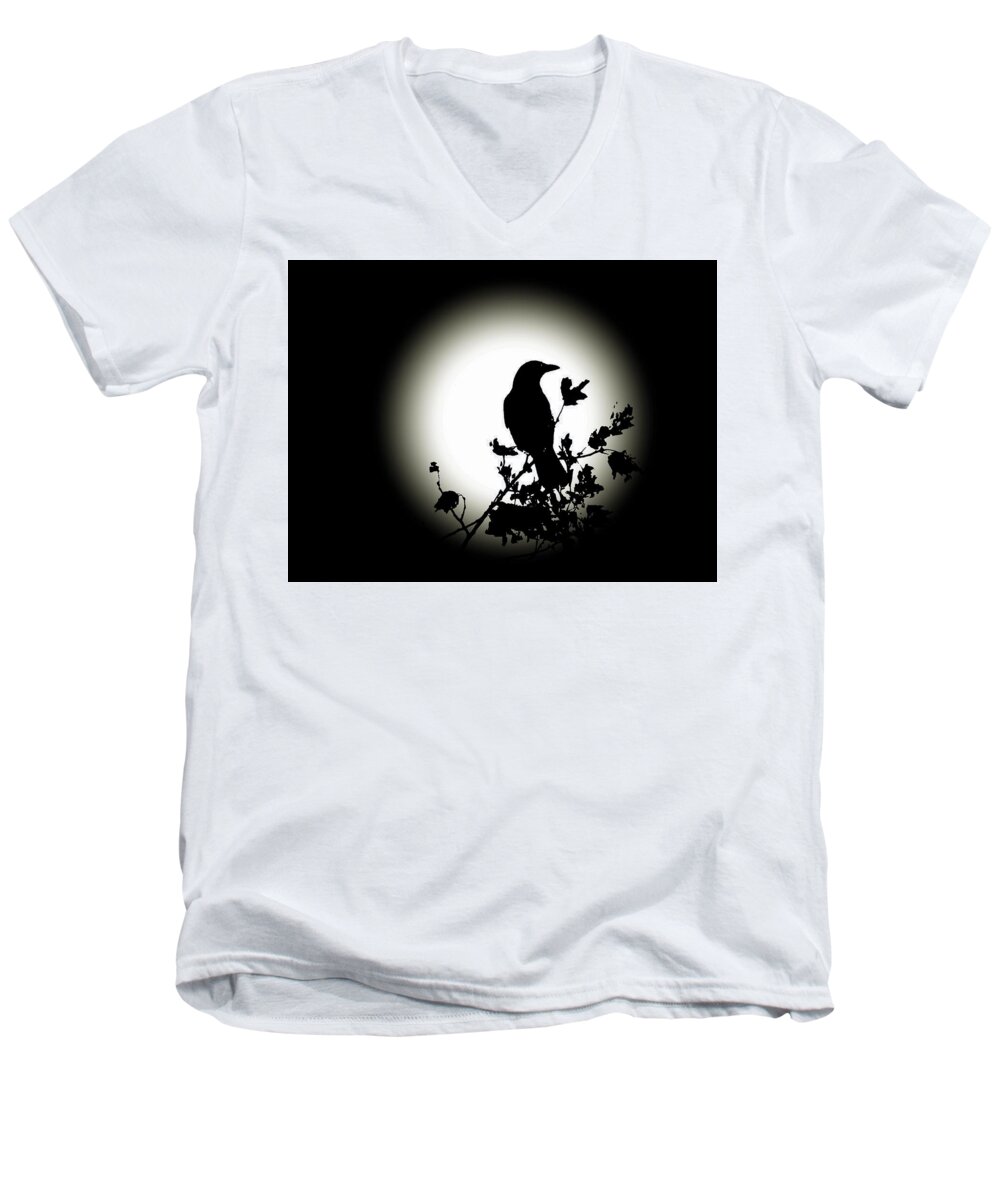 Blackbird Men's V-Neck T-Shirt featuring the photograph Blackbird in Silhouette by David Dehner