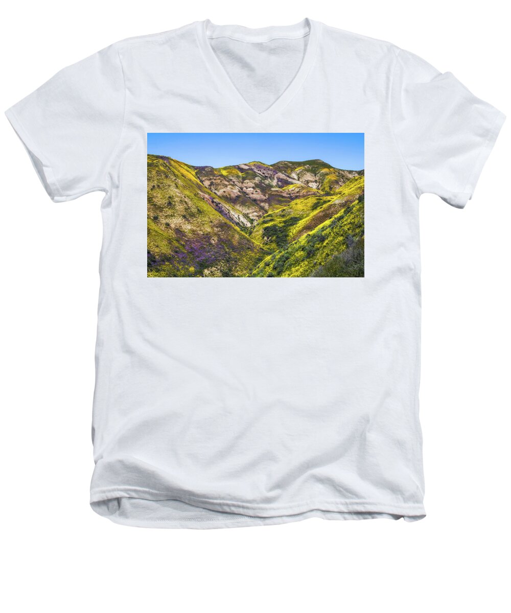 Flowers Men's V-Neck T-Shirt featuring the photograph Blanketed in Flowers by Laura Roberts