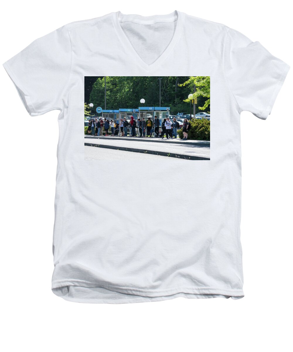 Blue Line On Campus Men's V-Neck T-Shirt featuring the photograph Blue Line on Campus by Tom Cochran