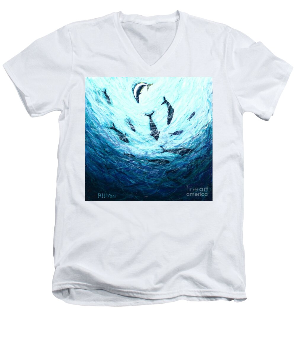 #bluefintuna #oceans #bluefin #tuna #sushi #worldoceansday #fish #conservation #oceanconservation Men's V-Neck T-Shirt featuring the painting Bluefin Tuna by Allison Constantino