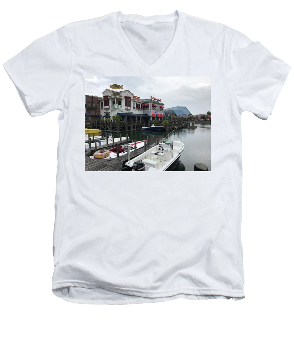 Boats Men's V-Neck T-Shirt featuring the photograph Boat Yard by Michael Albright