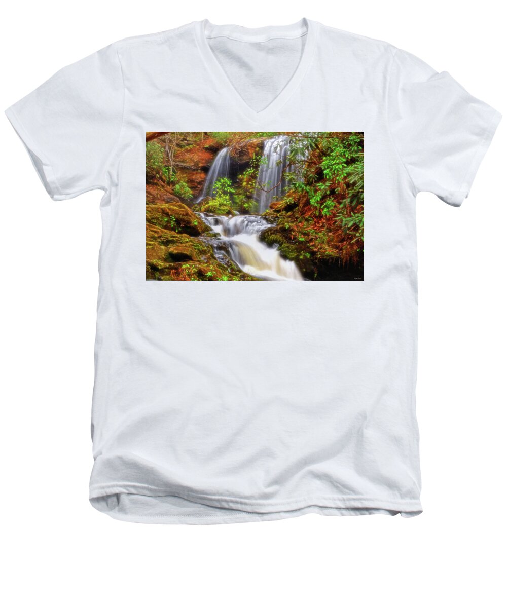 Waterfall Men's V-Neck T-Shirt featuring the photograph Brasstown Falls 013 by George Bostian