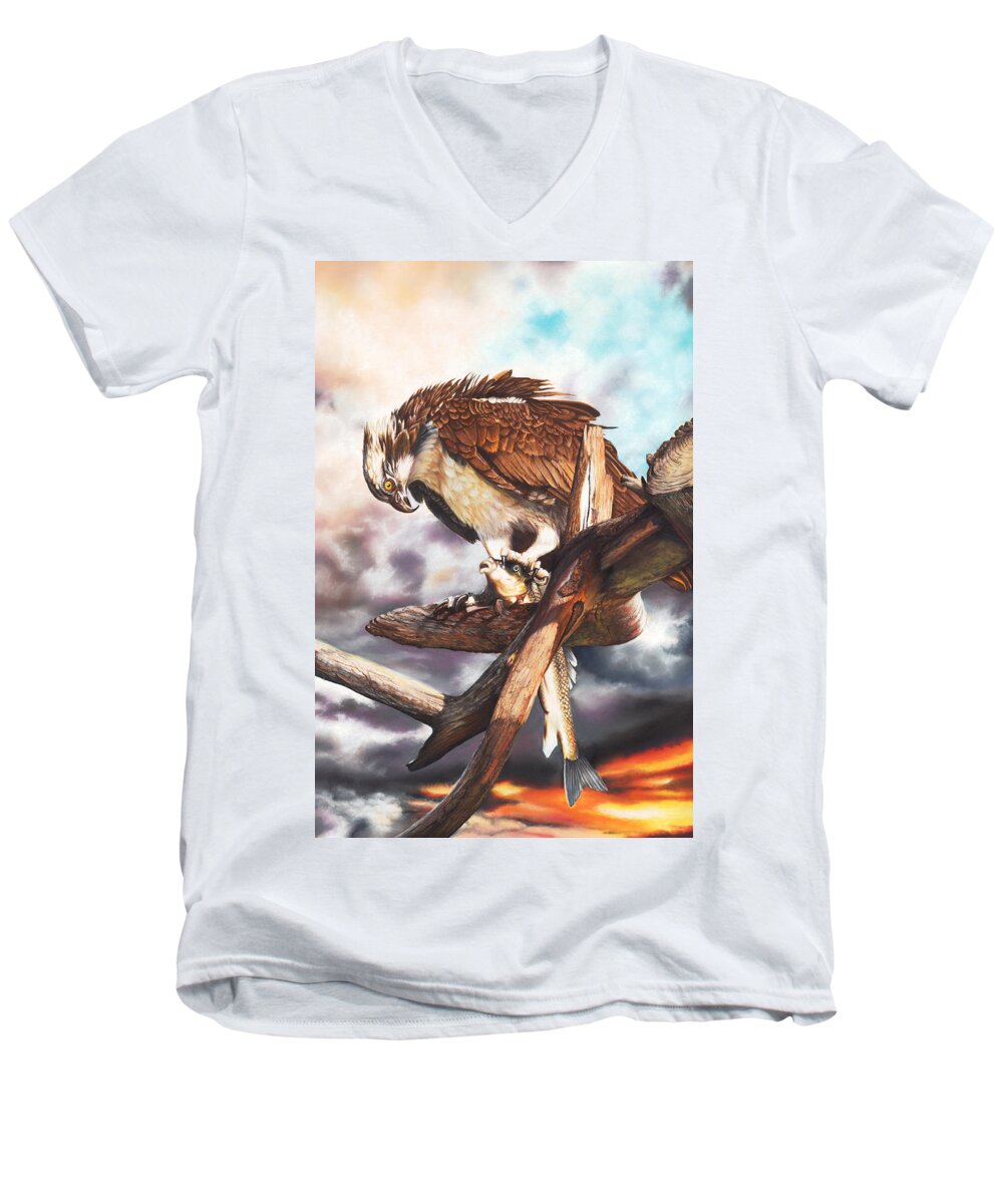 Osprey Men's V-Neck T-Shirt featuring the painting Breakfast In America by Peter Williams