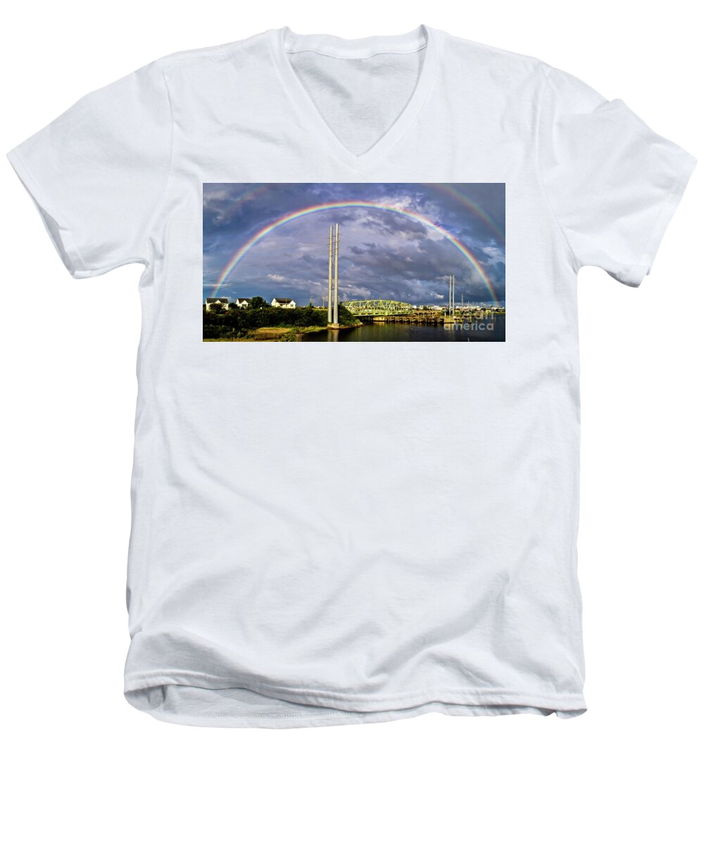 Surf City Men's V-Neck T-Shirt featuring the photograph Bridge of Hope by DJA Images