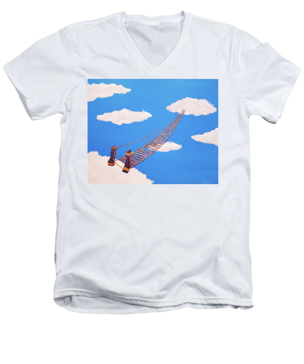 Wooden Bridge Men's V-Neck T-Shirt featuring the painting Bridge to Nowhere by Thomas Blood
