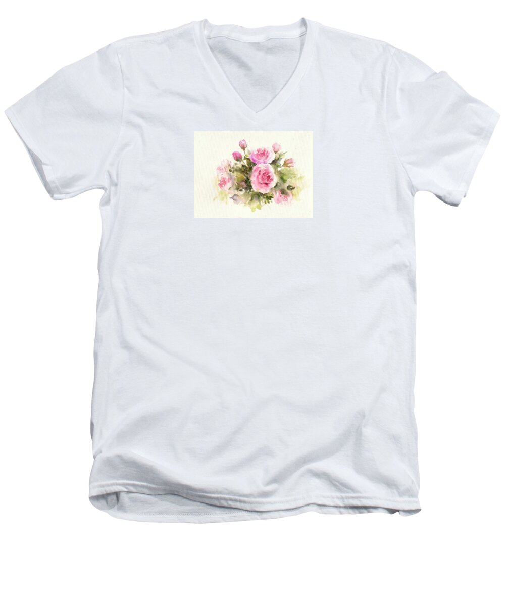 Bunch Of Roses Men's V-Neck T-Shirt featuring the painting Bunch of roses by Asha Sudhaker Shenoy