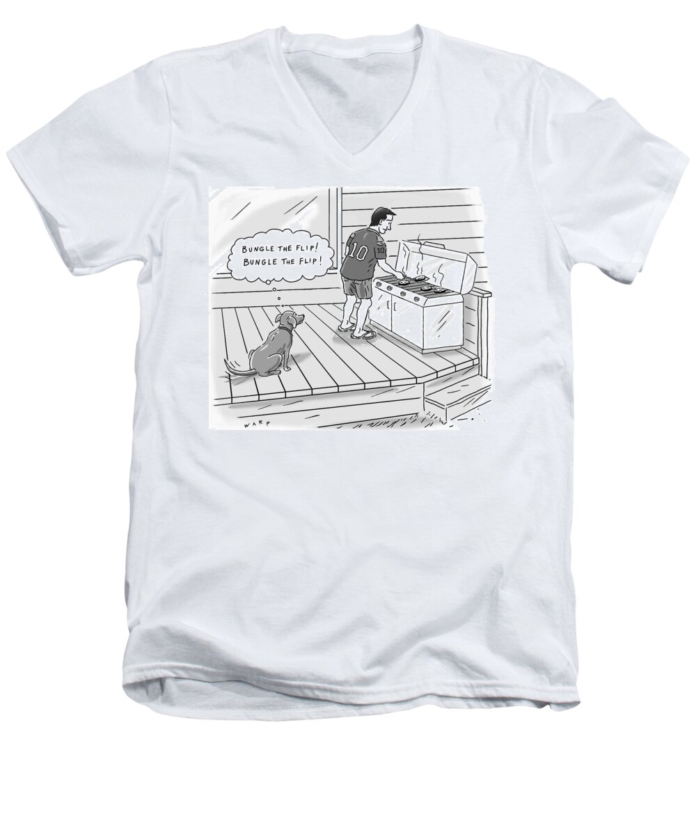 Dog Men's V-Neck T-Shirt featuring the drawing Bungle the Flip by Kim Warp