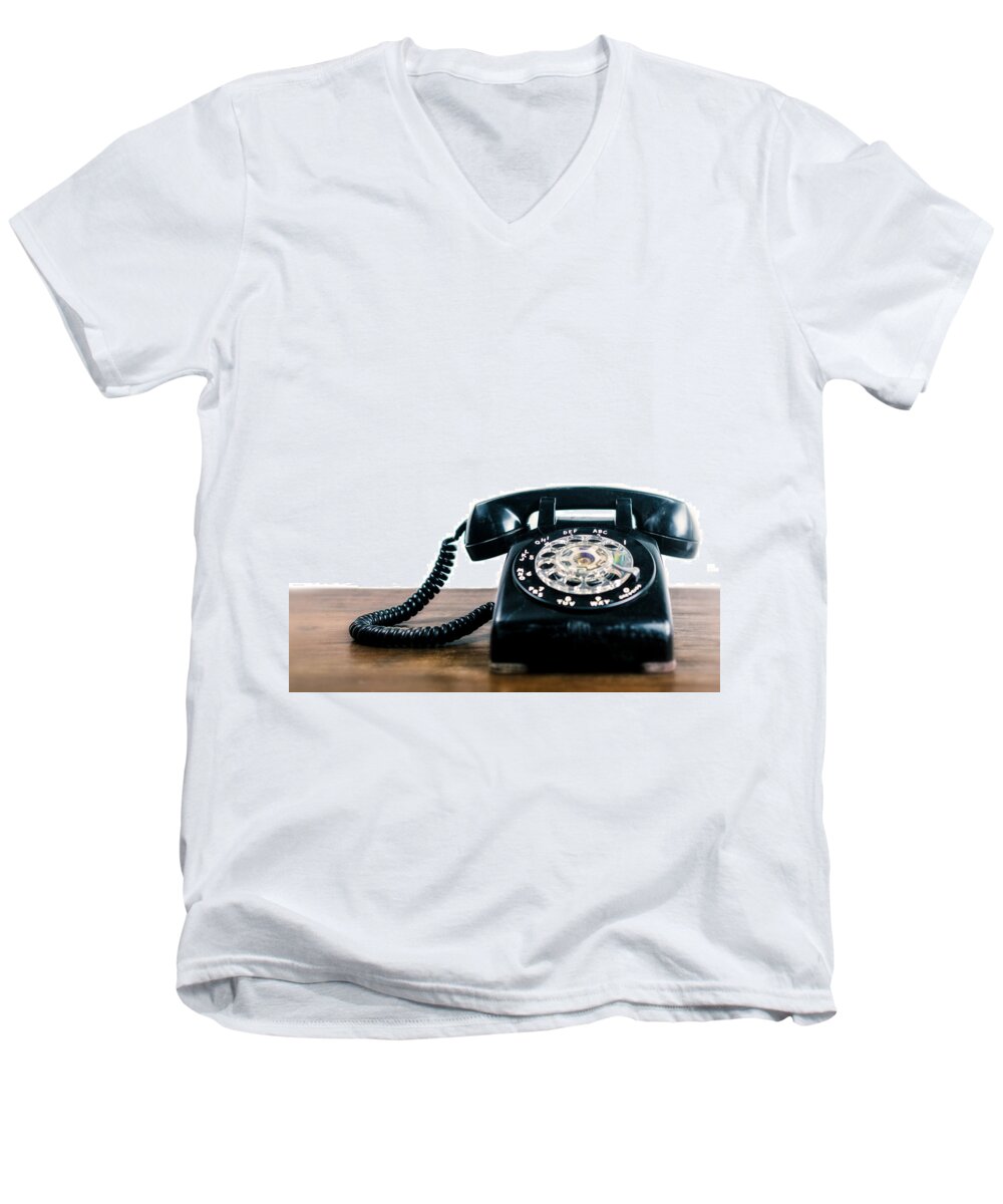 Rotary Telephone Men's V-Neck T-Shirt featuring the photograph Call Me Let's Do Work. by TC Morgan