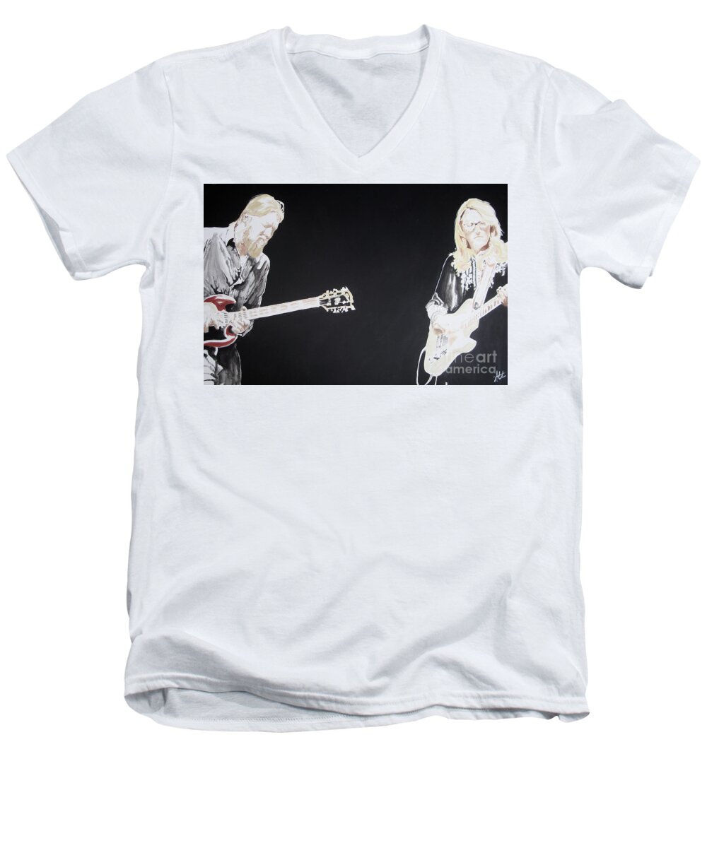 Derek Trucks Men's V-Neck T-Shirt featuring the painting Carry The Torch by Stuart Engel