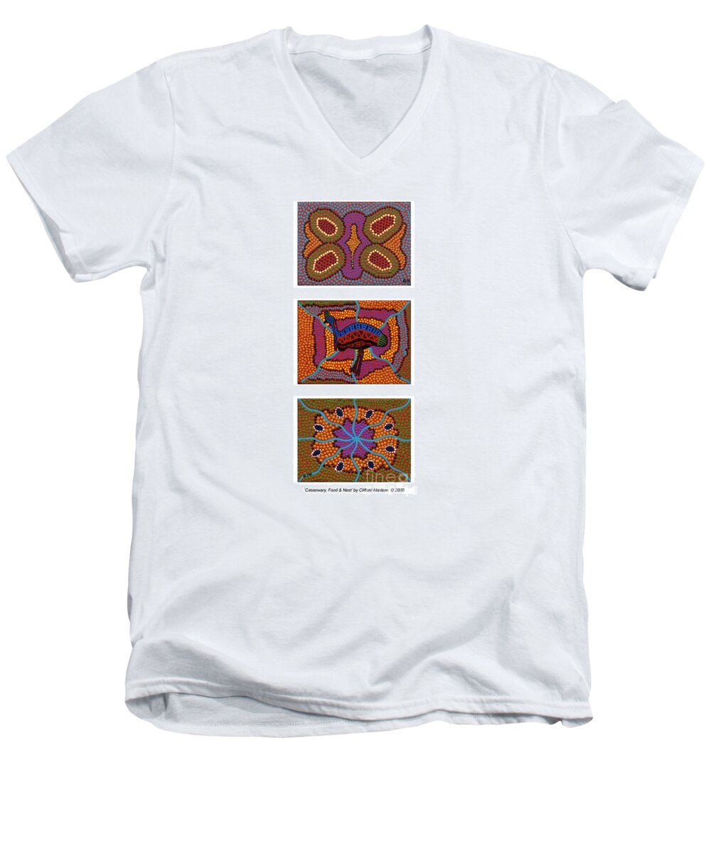 Cassowary Men's V-Neck T-Shirt featuring the painting Cassowary - Food - Nest by Clifford Madsen