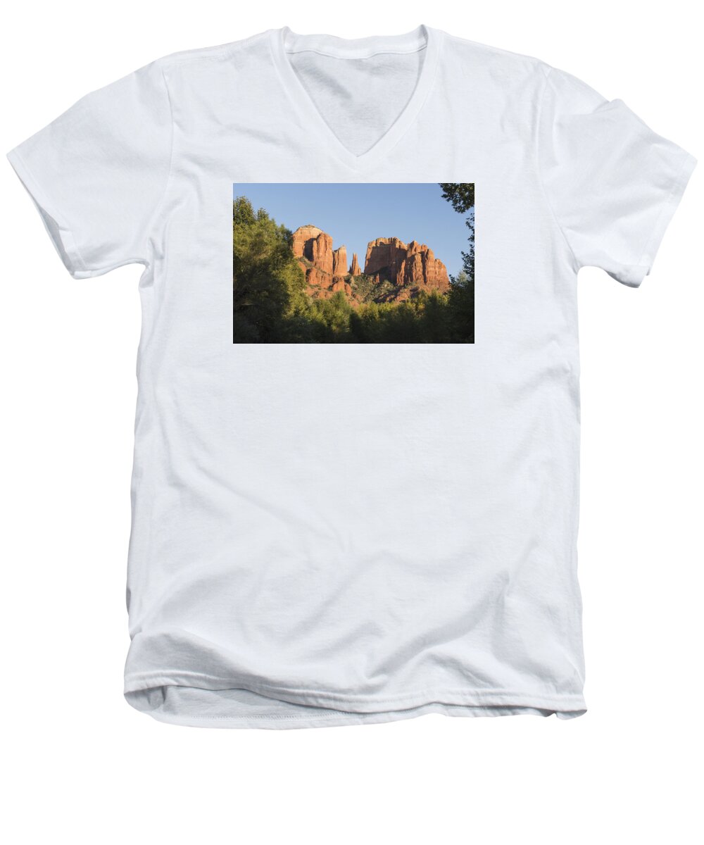 Sedona Men's V-Neck T-Shirt featuring the photograph Cathedral in the Trees by Laura Pratt