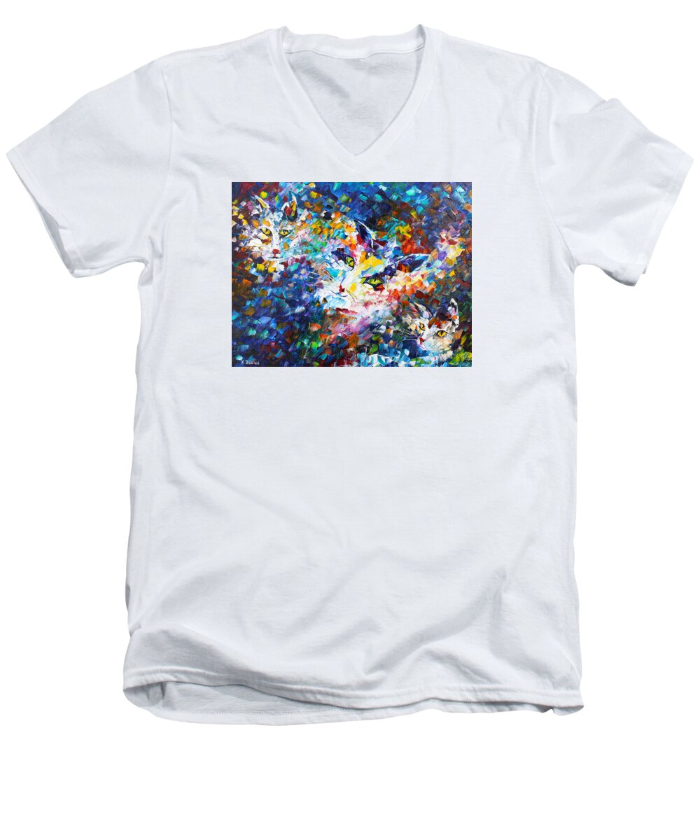 Cats Men's V-Neck T-Shirt featuring the painting Cats by Kevin Brown