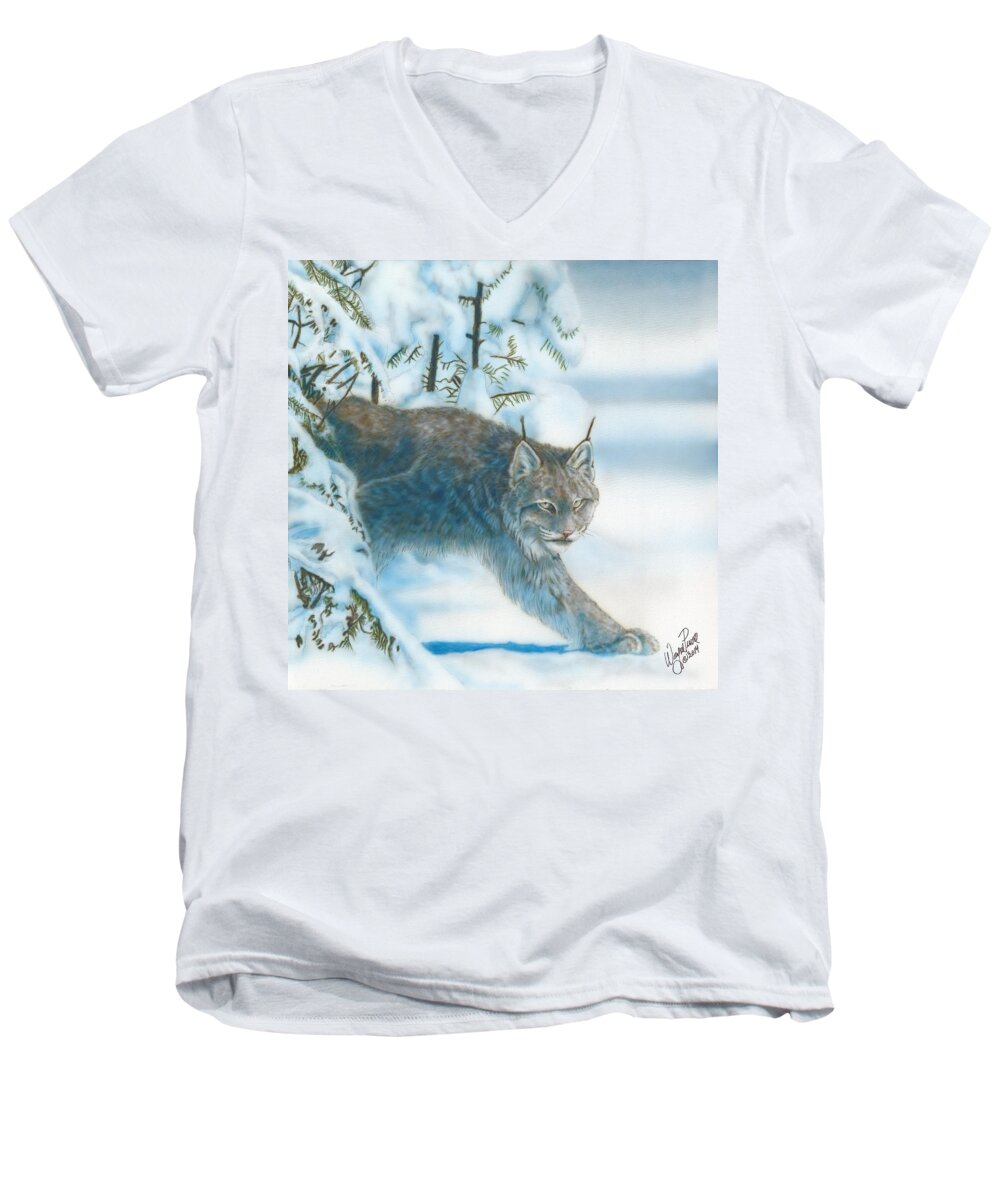 North Dakota Artist Men's V-Neck T-Shirt featuring the painting Caught In The Open by Wayne Pruse