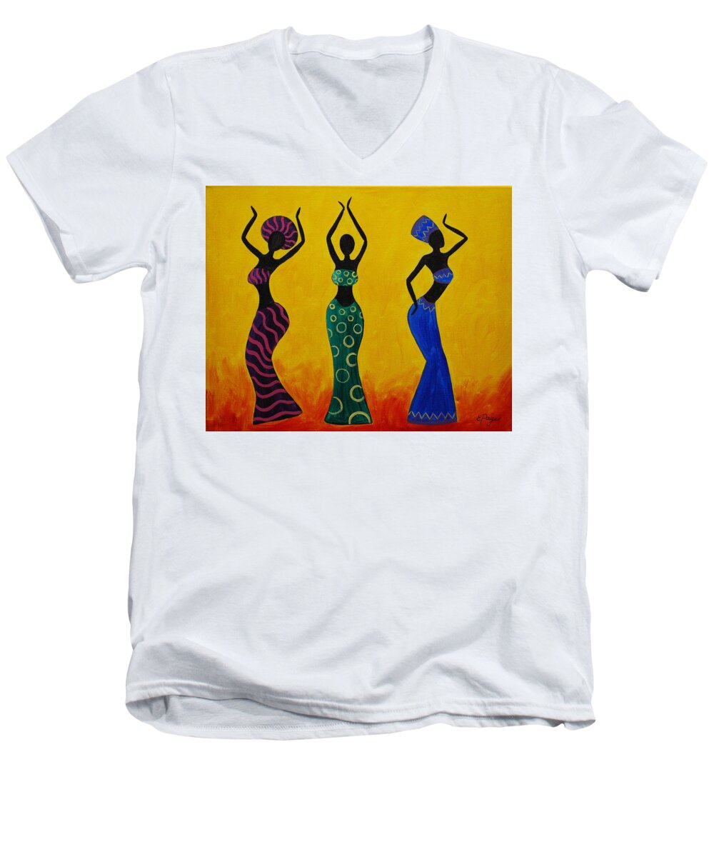 African Men's V-Neck T-Shirt featuring the painting Celebration by Emily Page