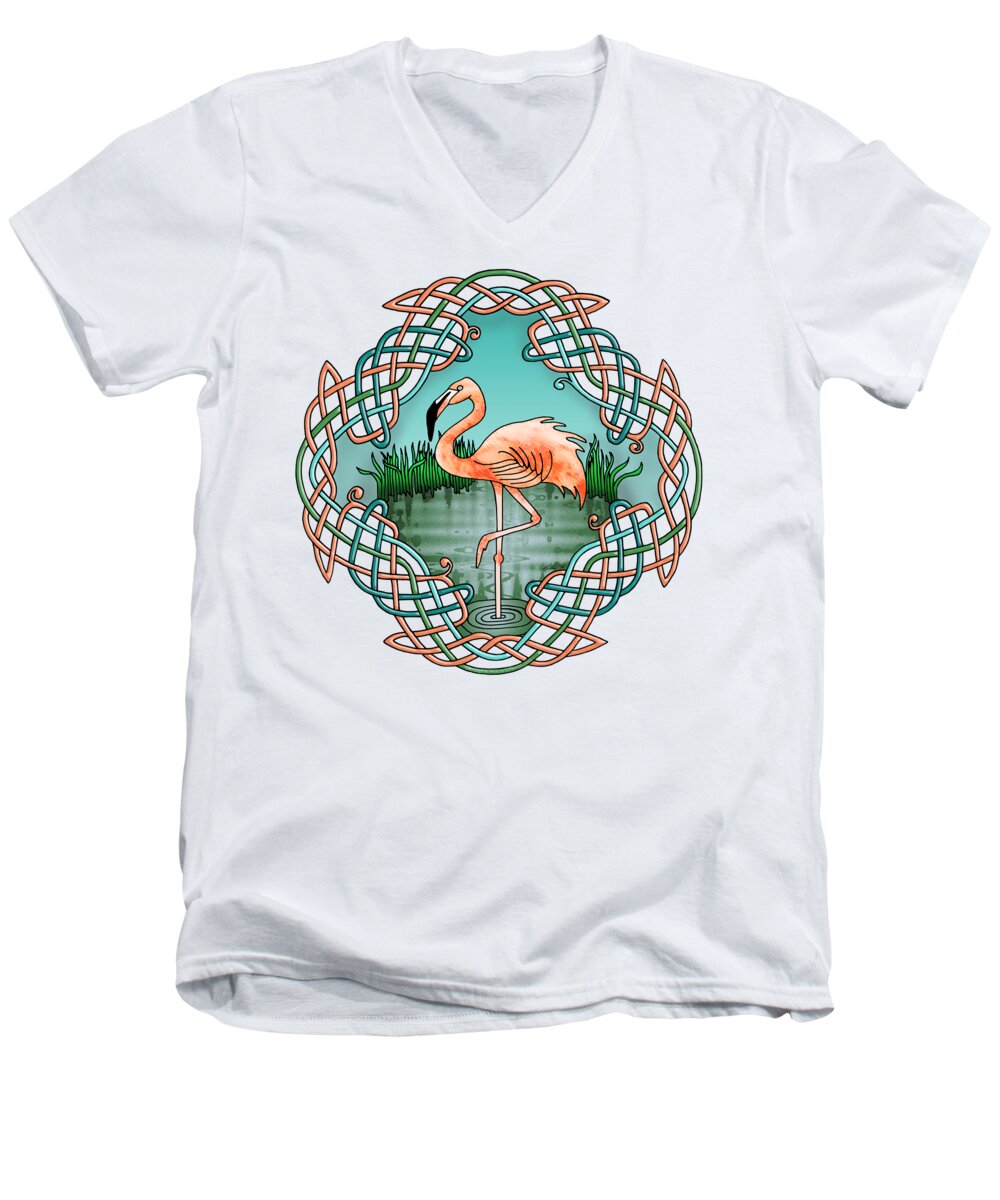  Men's V-Neck T-Shirt featuring the drawing Celtic Flamingo Art by Kristen Fox