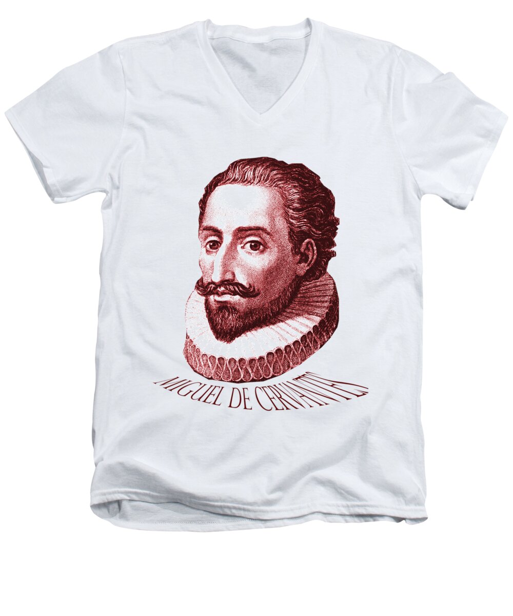 Miguel De Cervantes Men's V-Neck T-Shirt featuring the digital art Cervantes by Asok Mukhopadhyay