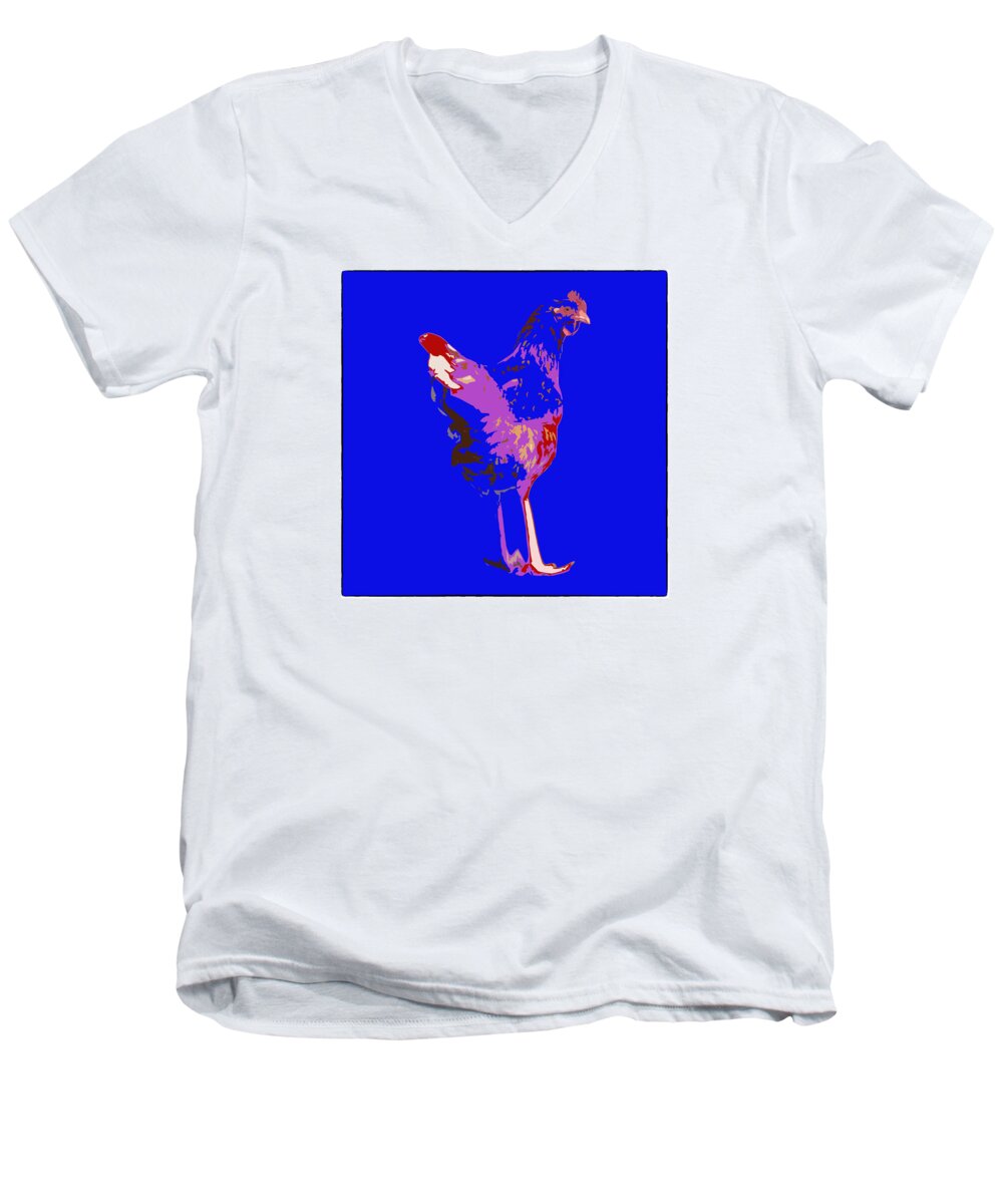 Chicken Men's V-Neck T-Shirt featuring the photograph Chicken With Tall Legs by James Bethanis