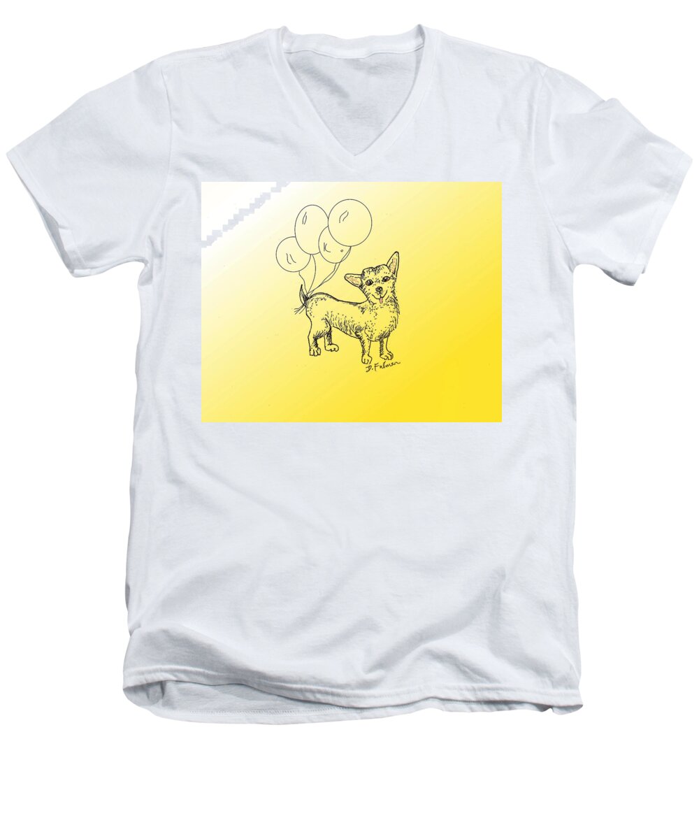 Animal Men's V-Neck T-Shirt featuring the drawing Chihuahua by Denise F Fulmer