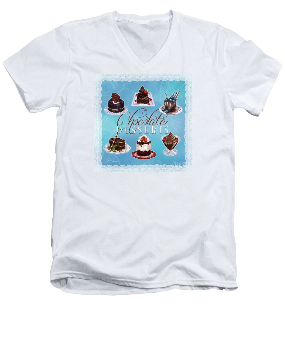 Chocolate Men's V-Neck T-Shirt featuring the painting Chocolate Desserts by Shari Warren