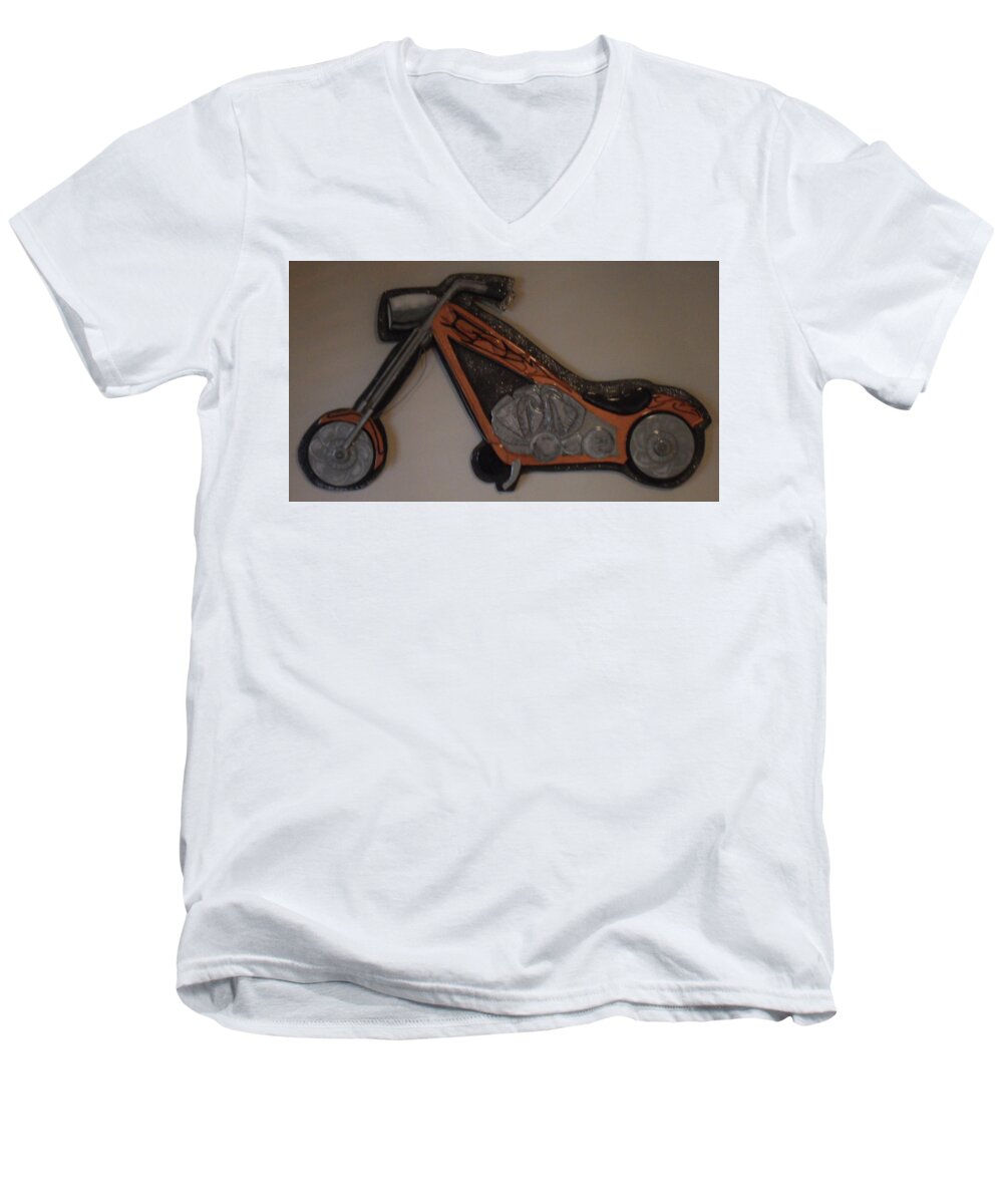 Chopper Men's V-Neck T-Shirt featuring the mixed media Chopper2 by Val Oconnor