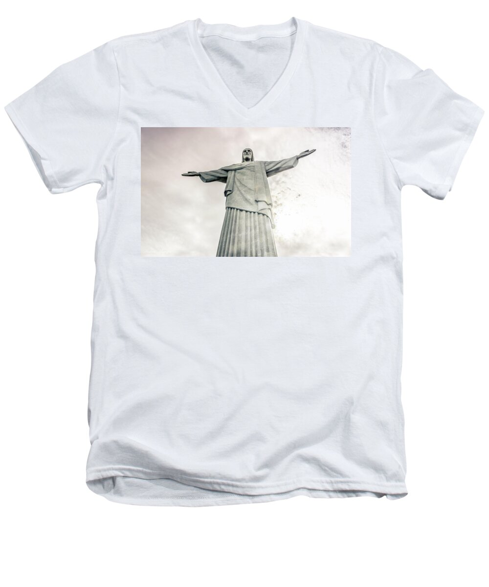 Christ Men's V-Neck T-Shirt featuring the photograph Christ the Redeemer by Andrew Matwijec