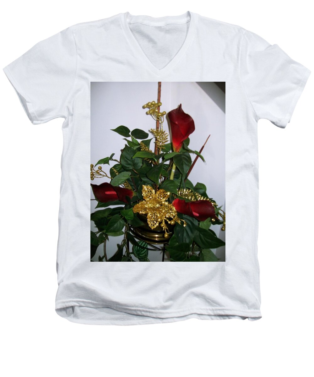 Christmas Men's V-Neck T-Shirt featuring the photograph Christmas Arrangemant by Sharon Duguay