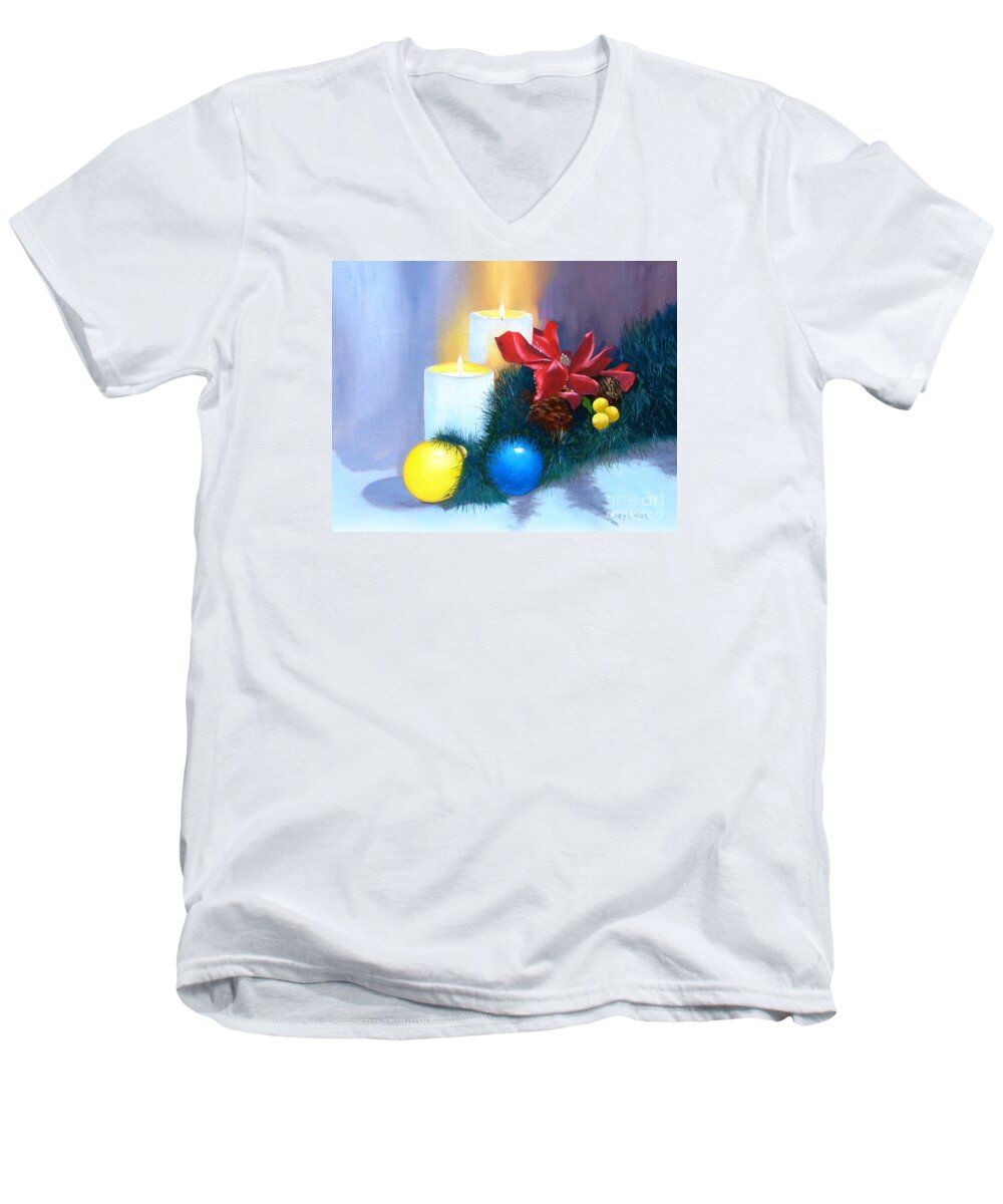 Still Life Men's V-Neck T-Shirt featuring the painting Christmas Card by Jerry Walker