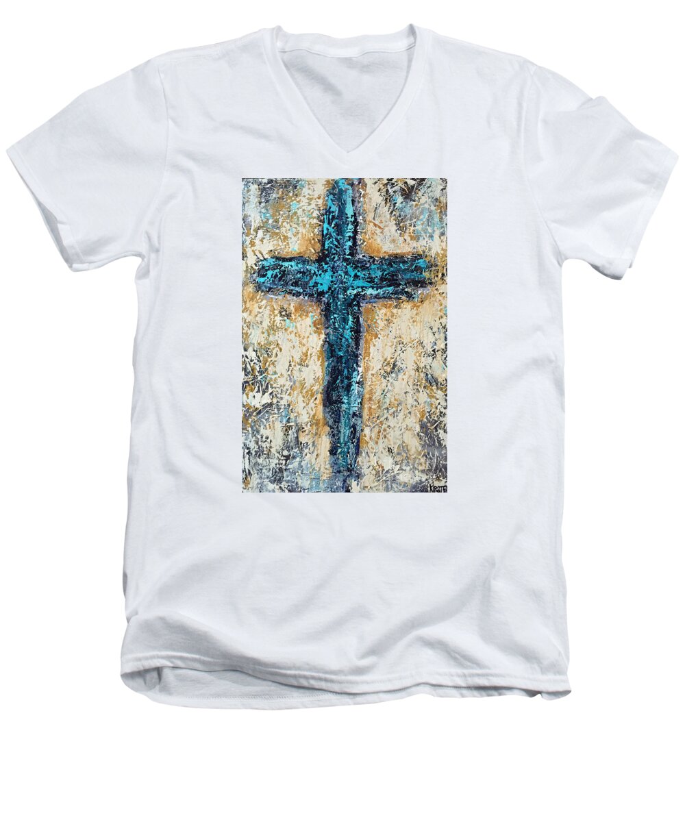 Cross Men's V-Neck T-Shirt featuring the painting Clothe Yourself In Mercy by Kirsten Koza Reed