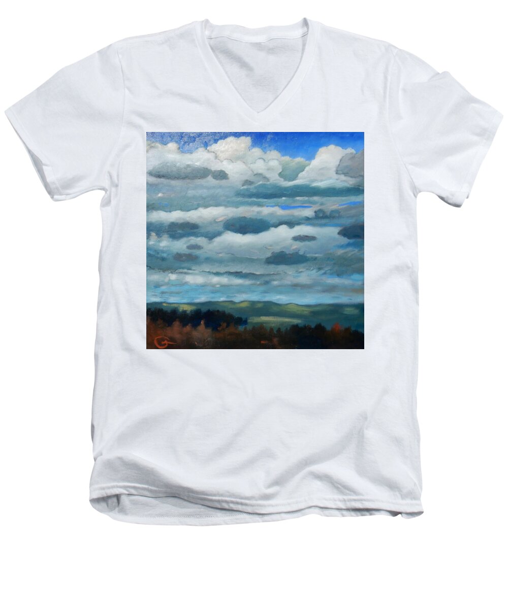 Clouds Men's V-Neck T-Shirt featuring the painting Clouds Over South Bay by Gary Coleman