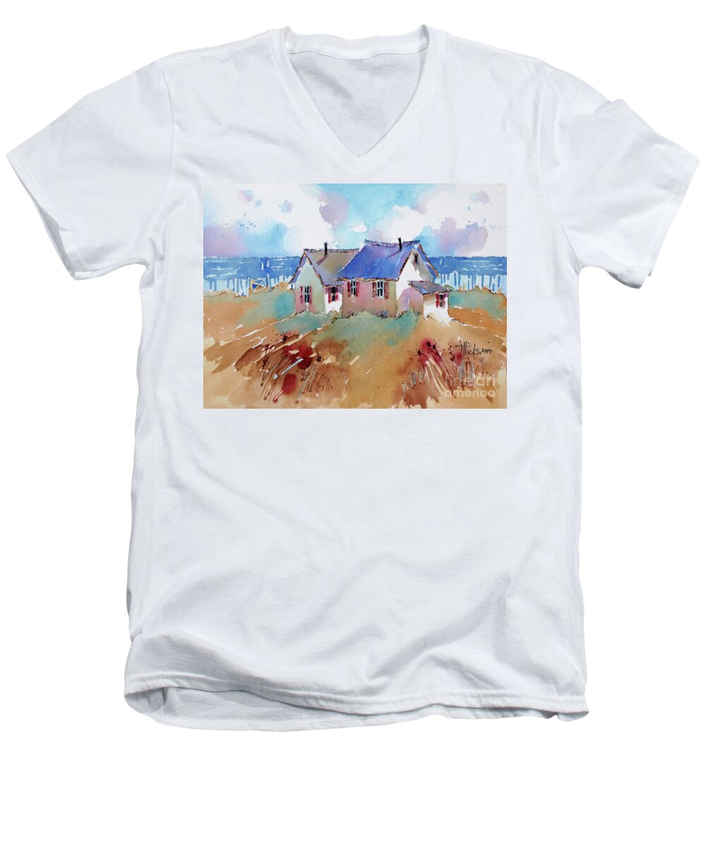 Seascape Men's V-Neck T-Shirt featuring the painting Coastal Charm by Joyce Hicks