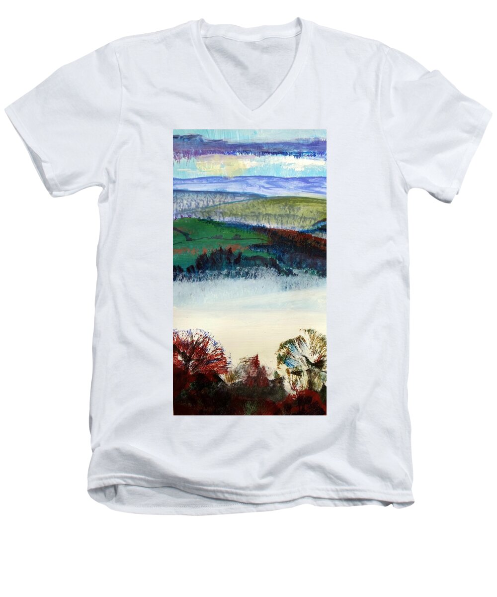 Cold Men's V-Neck T-Shirt featuring the painting Cold bright morning England by Mike Jory