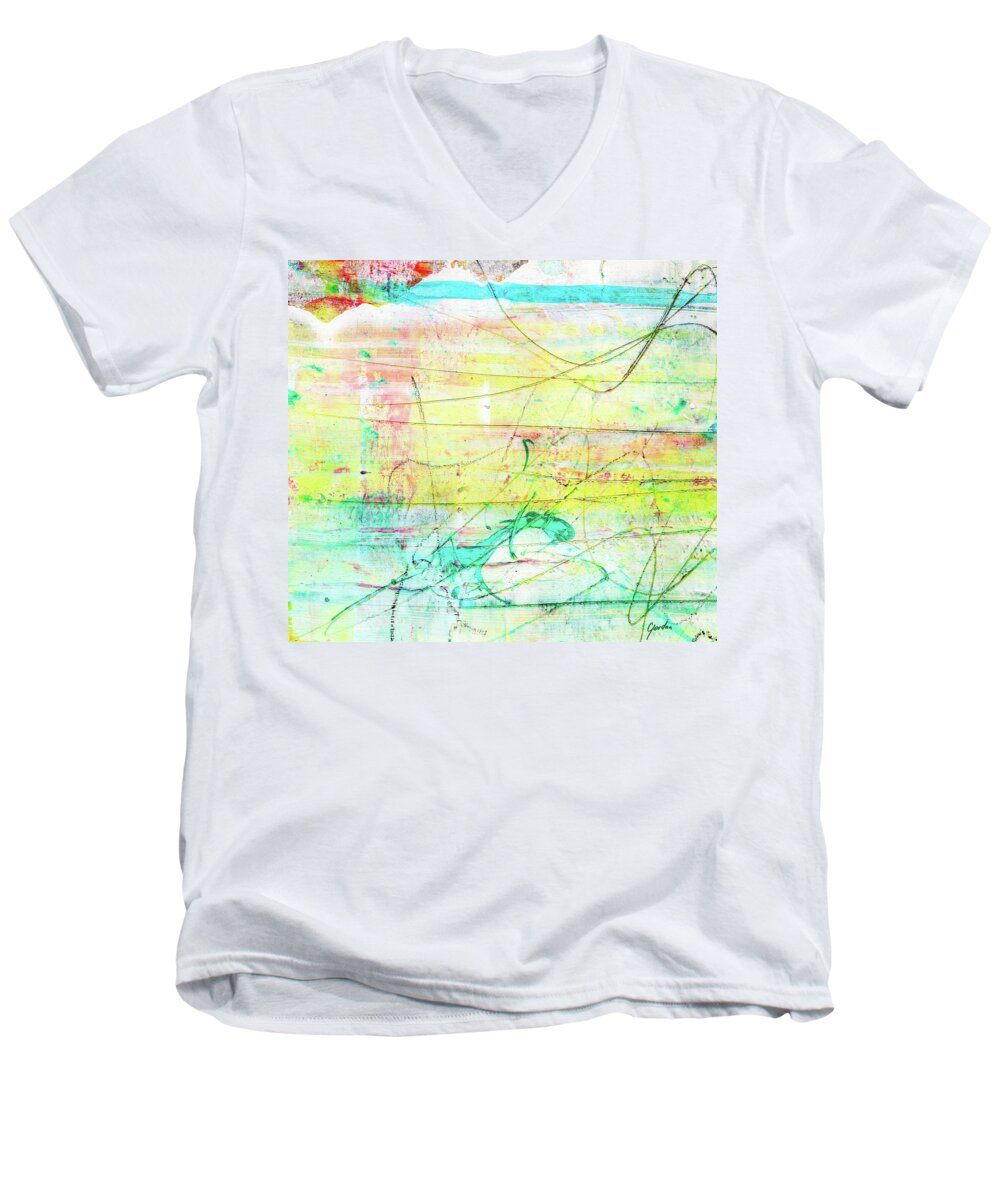 Abstract Men's V-Neck T-Shirt featuring the painting Colorful Pastel Art - Mixed Media Abstract Painting by Modern Abstract