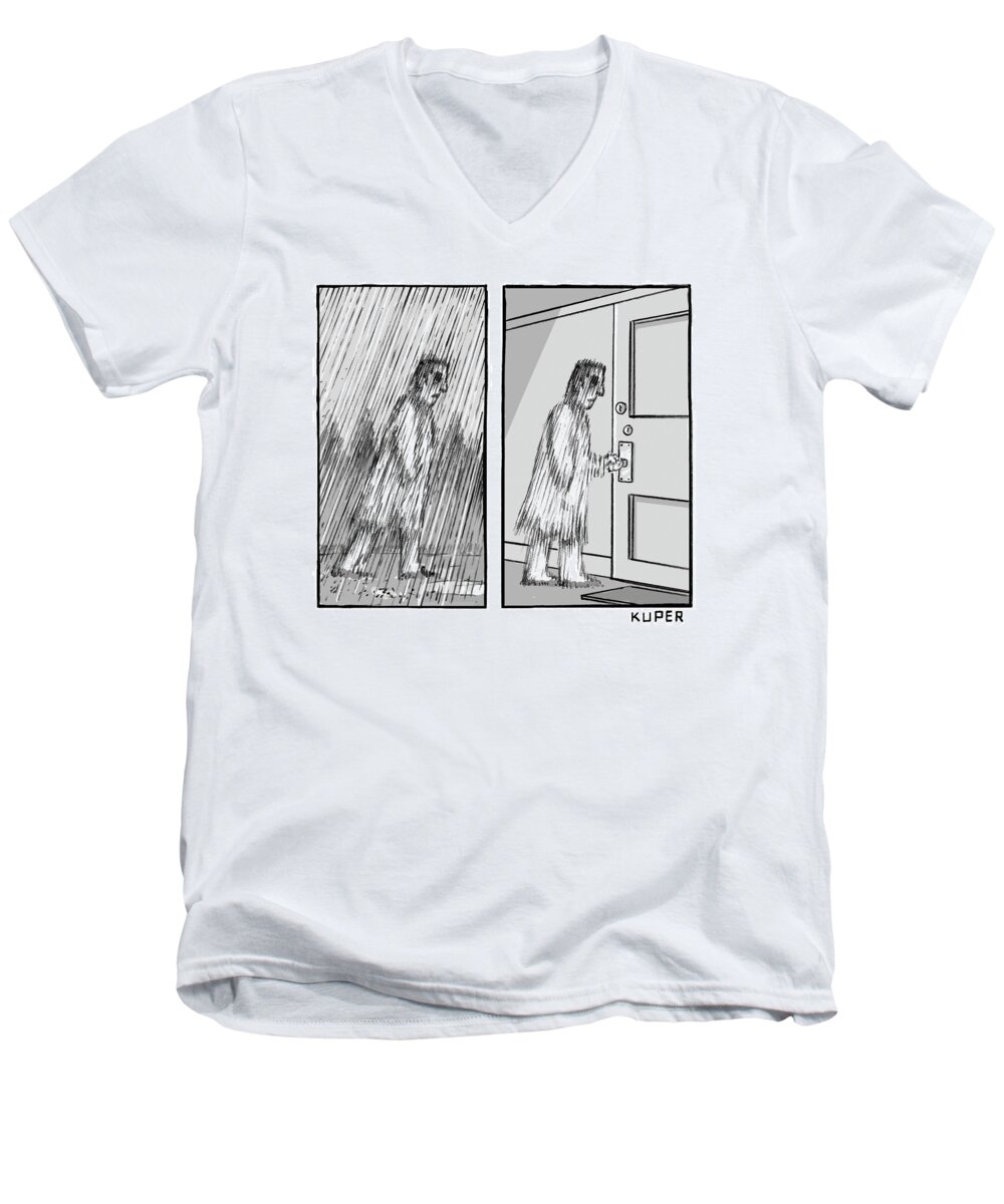 Blurry Men's V-Neck T-Shirt featuring the drawing Coming in From the Rain by Peter Kuper