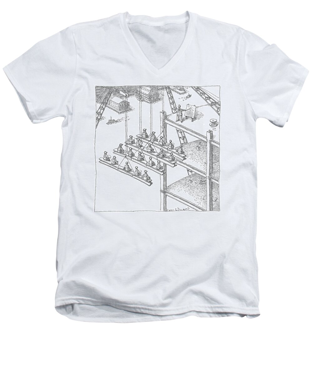 Architecture Men's V-Neck T-Shirt featuring the drawing Construction Class by John O'Brien