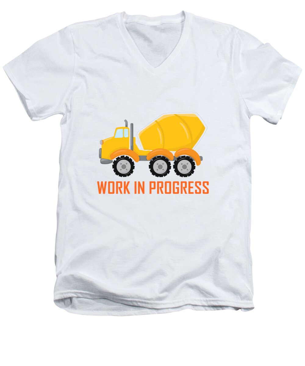 Concrete Men's V-Neck T-Shirt featuring the digital art Construction Zone - Concrete Truck Work In Progress Gifts - White Background by KayeCee Spain